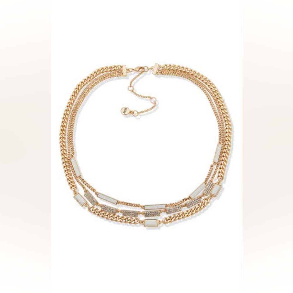 DKNY Crystal & Enamel Layered Chain Necklace, One Size, GOLD/ WHITE